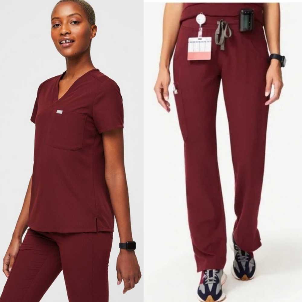Figs burgundy scrub set
